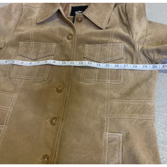 Mossimo Moto Jacket Womens Large Button Front 70’s Tan Suede Leather Coat - Picture 9 of 11